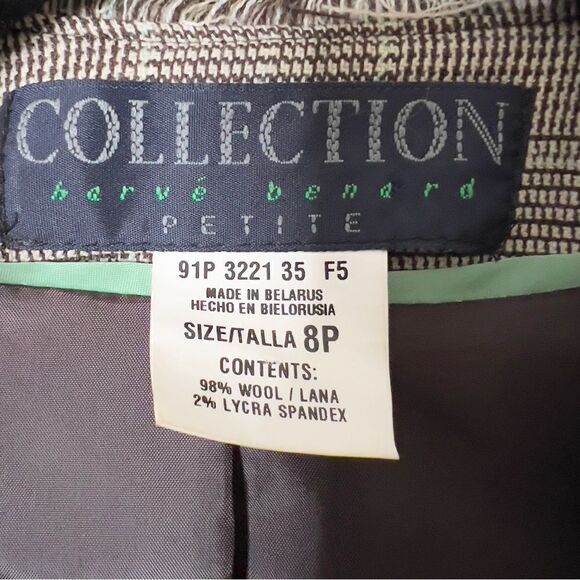 Harve Bernard Wool Blend Brown Plaid Fringe Detail Blazer Jacket Size 8 Petite - Picture 3 of 7